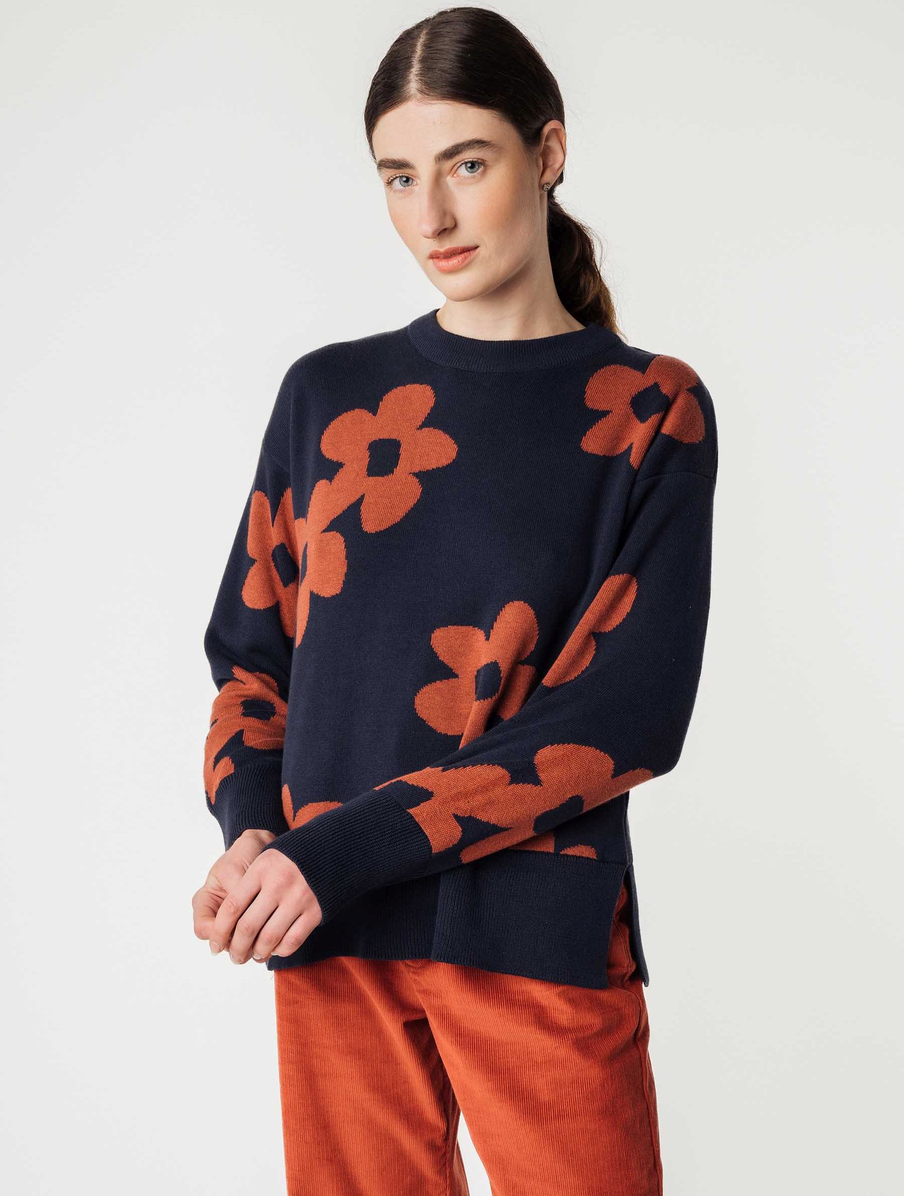 Jacquard-Strickpullover FAIZA navy-mahagoni melange blume