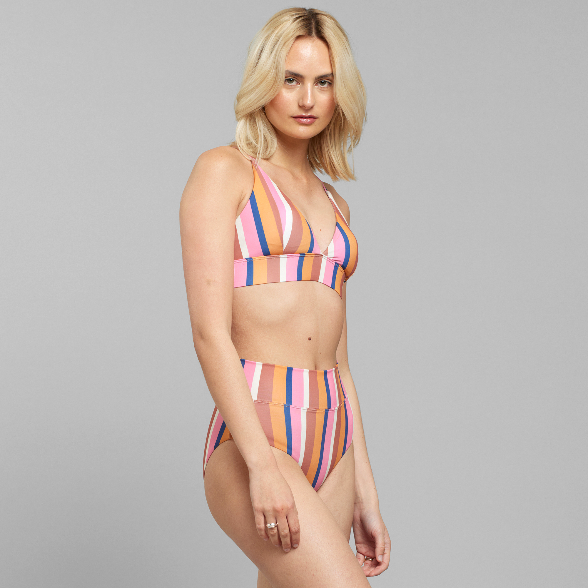 High Waist Bikini-Hose Slite Irregular Stripe Multi Colour