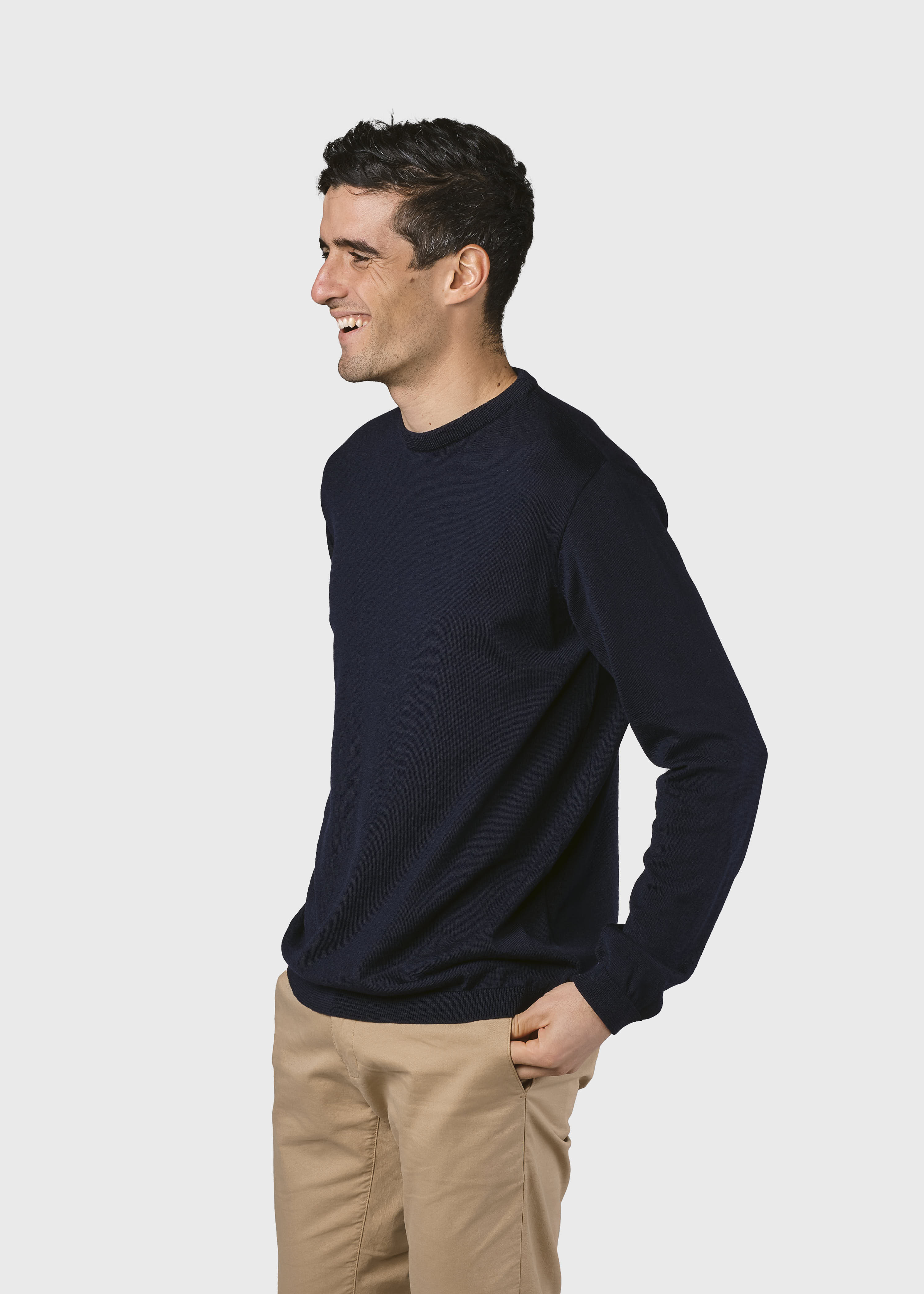 Herren-Strickpullover Mens basic merino knit Navy (100% Wolle) 