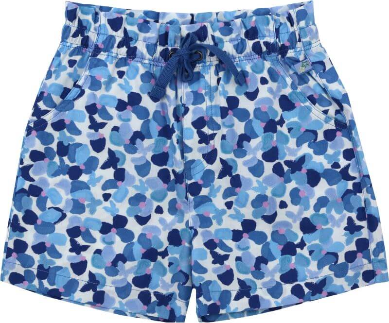 Hellblaue Mädchen-Shorts mit Pinselblumen-Druck