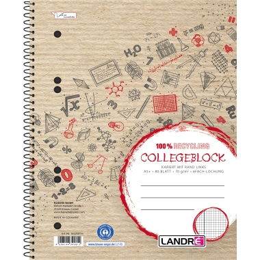 Landre Collegeblock 100050114 DIN A5 mit Rand 80Blatt kariert