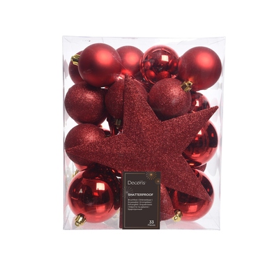 DECORIS Weihnachtskugeln Mix 023372 bruchfest rot 33St