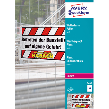 Avery Zweckform Laserfolie 3487 210x297mm wetterfest 100 St./Pack.