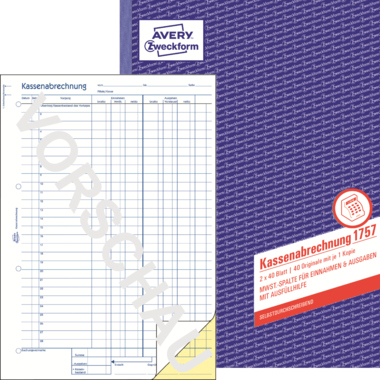 Avery Zweckform Kassenabrechnung 1757 DIN A4 2x40Blatt