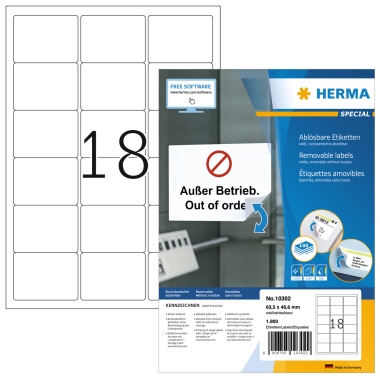 HERMA Haftetikett 10302 63,5x46,6 mm weiß 1.800 St./Pack.