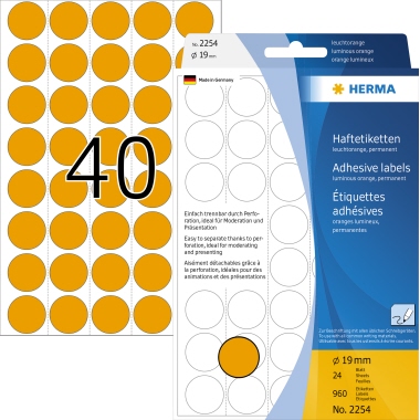 HERMA Markierungspunkt 2254 19mm leuchtorange 960 St./Pack.