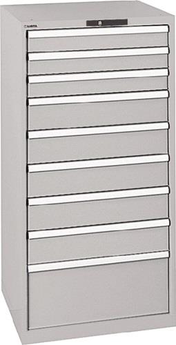 Schubladenschrank H1450xB717xT725mm lichtgrau 9 Schubl.Vollauszug,KeyLock LISTA || VE = 1 ST