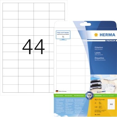 HERMA Etikett PREMIUM 5051 48,3x25,4mm weiß 1.100 St./Pack.