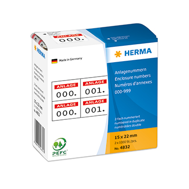 HERMA Anlagenummer 4832 15x22mm rot 1.000 St./Pack.