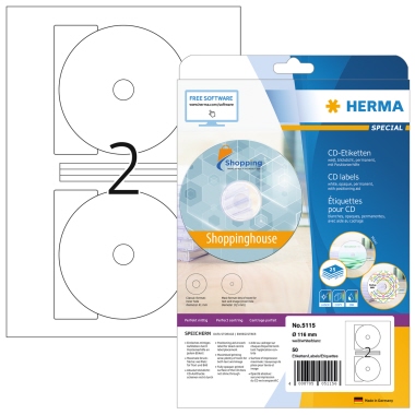 HERMA CD/DVD Etikett 5115 116mm Maxi weiß 50 St./Pack.