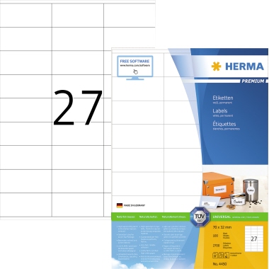 HERMA Etikett PREMIUM 4450 70x32mm weiß 2.700 St./Pack.