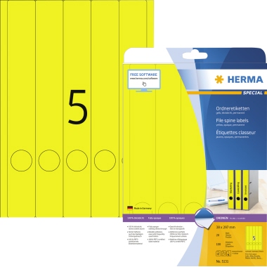 HERMA Ordneretiketten 5131 DIN A4 38x297mm gelb 100 St./Pack