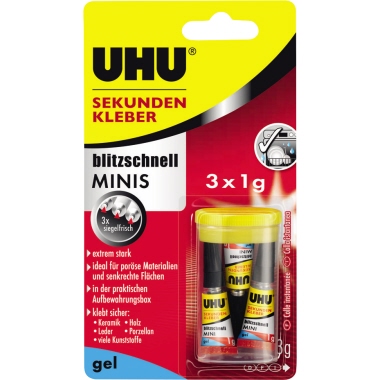 UHU Sekundenkleber blitzschnell MINIS gel 45370 1g 3 St./Pack.