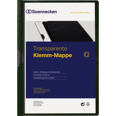 Soennecken Klemmmappe 3318 DIN A4 bis 30Blatt PVC grün