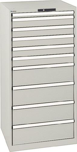 Schubladenschrank H1450xB717xT725mm lichtgrau 10 Schubl.Vollauszug,KeyLock LISTA || VE = 1 ST