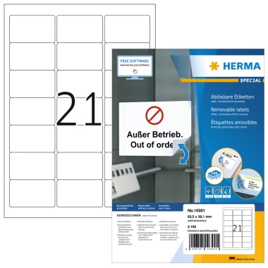 HERMA Etikett 10301 63,5x38,1mm ablösbar ws 2.100 St.