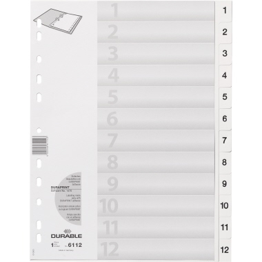 DURABLE Ordnerregister 611202 DIN A4 1-12 geprägte Taben ws