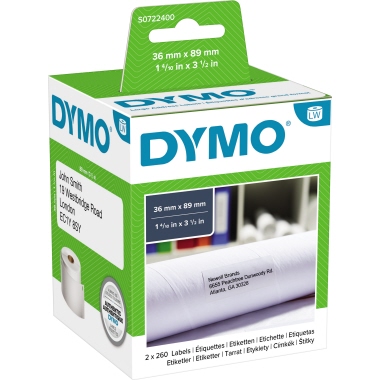 DYMO Adressetikett S0722400 89x36mm ws 2x260 St./Pack.