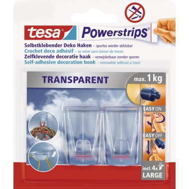 tesa Klebestück 58813-00000 4 Powerstrips + 2 Haken transparent