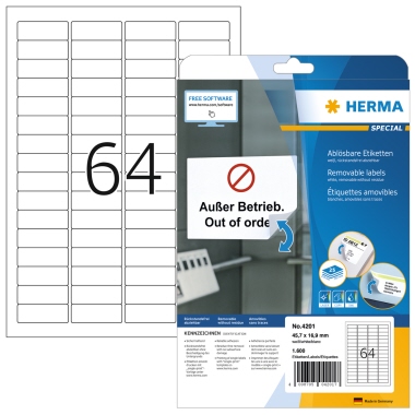 HERMA Sichtreiteretikett 4201 45,7x16,9mm sk weiß 1.600 St./Pack.