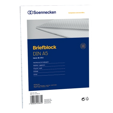 Soennecken Briefblock 2311 DIN A5 70g liniert 50Blatt weiß