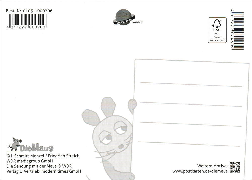 Postkarte "Sendung mit der Maus: Schlafwandeln" (Rückseite)