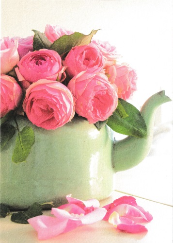 Postkarte "Rosen in Teekanne"
