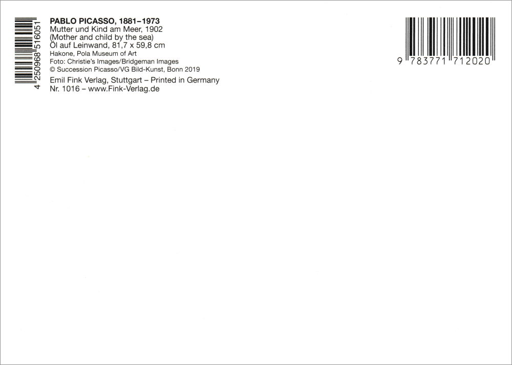 Kunstkarte Pablo Picasso "Mutter und Kind am Meer" (Rückseite)