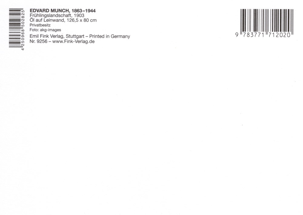 Kunstkarte Edvard Munch "Frühlingslandschaft" (Rückseite)
