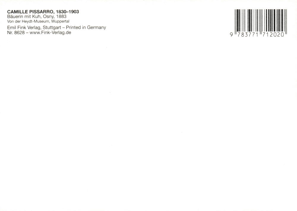 Kunstkarte Camille Pissarro "Bäuerin mit Kuh, Osny" (Rückseite)