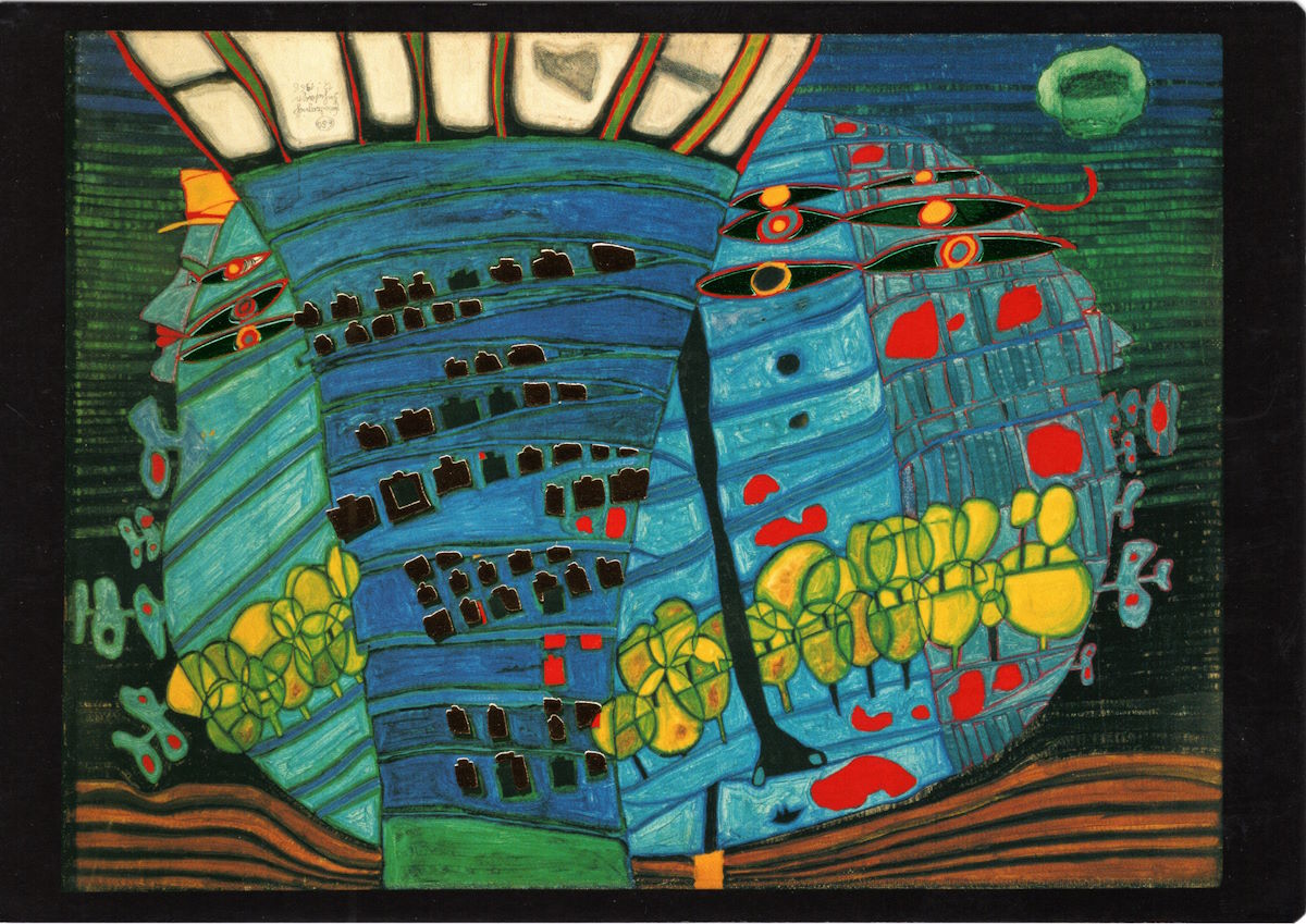 Kunstkarte Hundertwasser "Der blaue Mond - Atlantis"