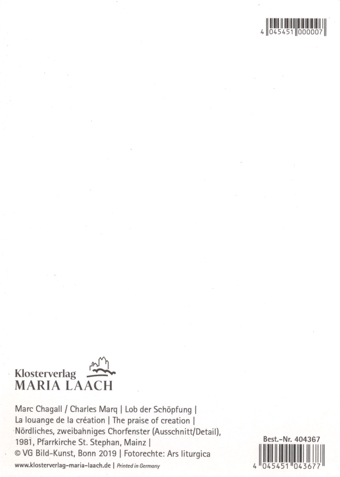 Kunstkarte Marc Chagall "Lob der Schöpfung"