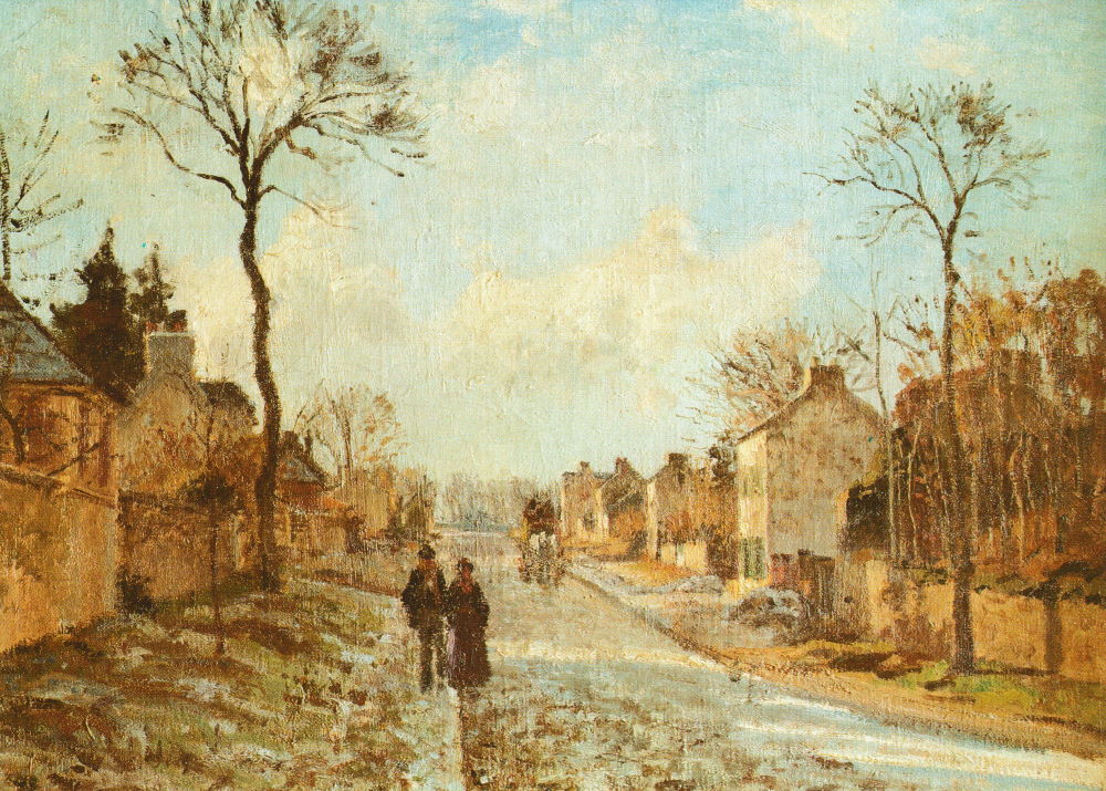 Kunstkarte Camille Pissarro "Winterliche Straße in Louvecienne"