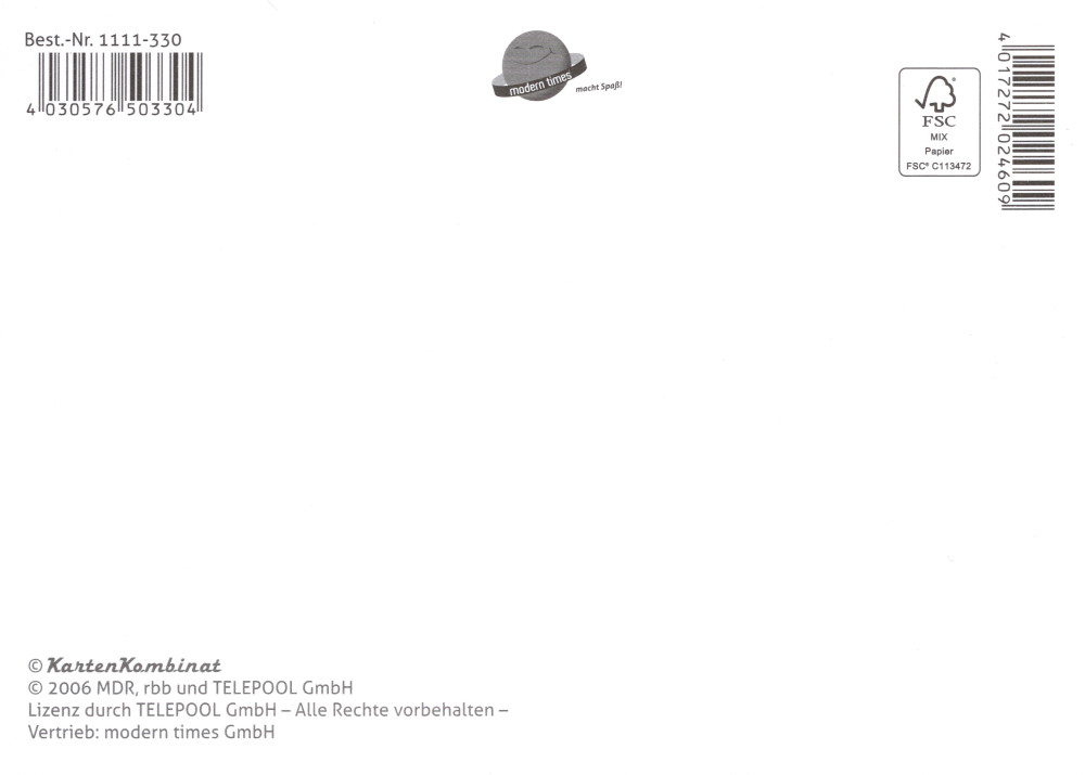 Postkarte "Unser Sandmännchen: Winkend" (Rückseite)