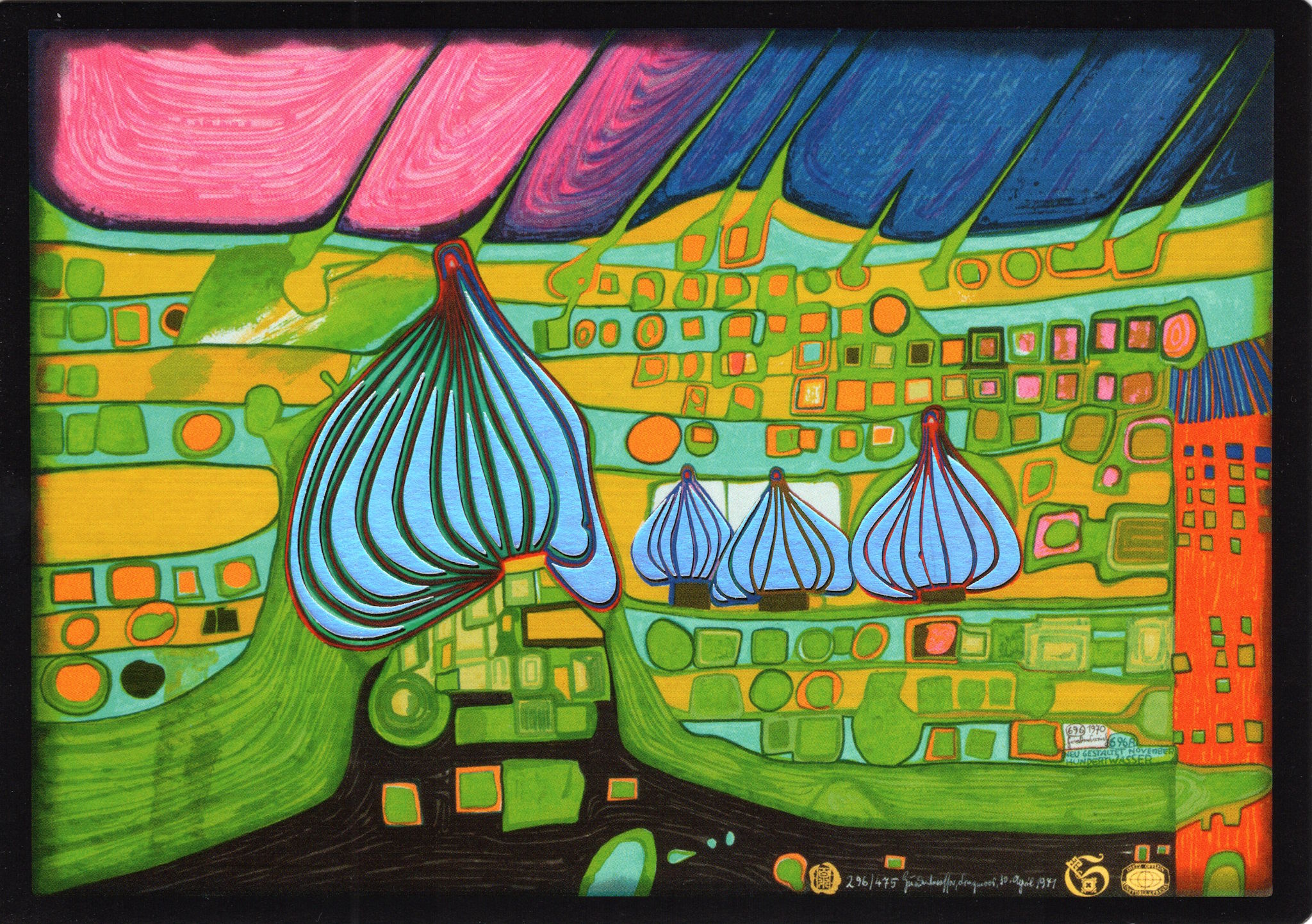 Kunstkarte Hundertwasser "Testament in Gelb"