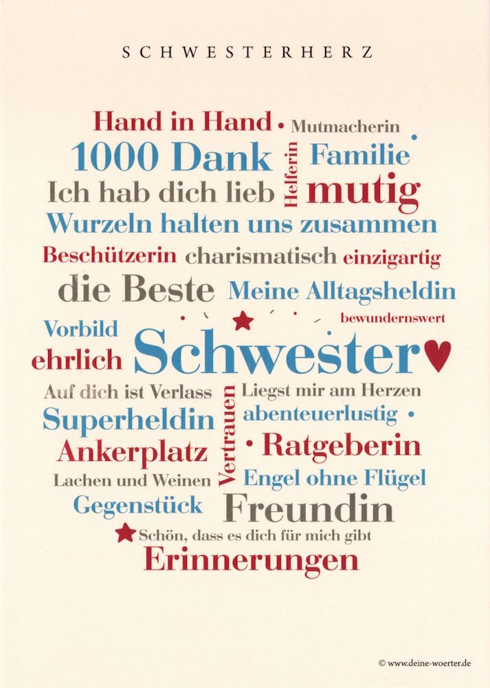 Postkarte "Schwester-Wörter - Schwesterherz"