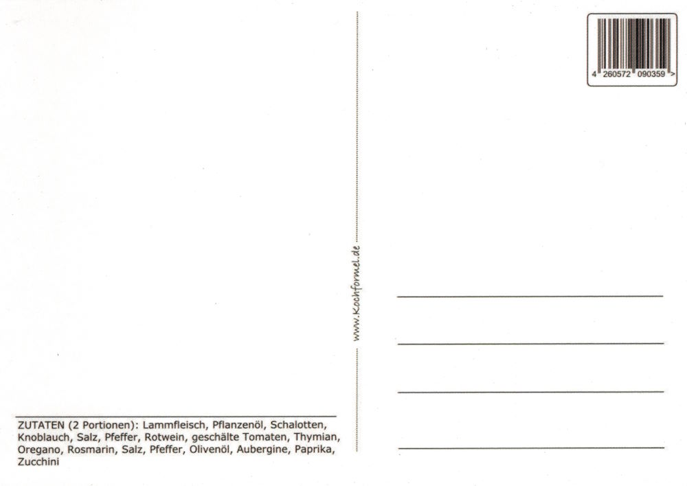Rezept-Postkarte "Französische Küche: Lammtopf provencal"