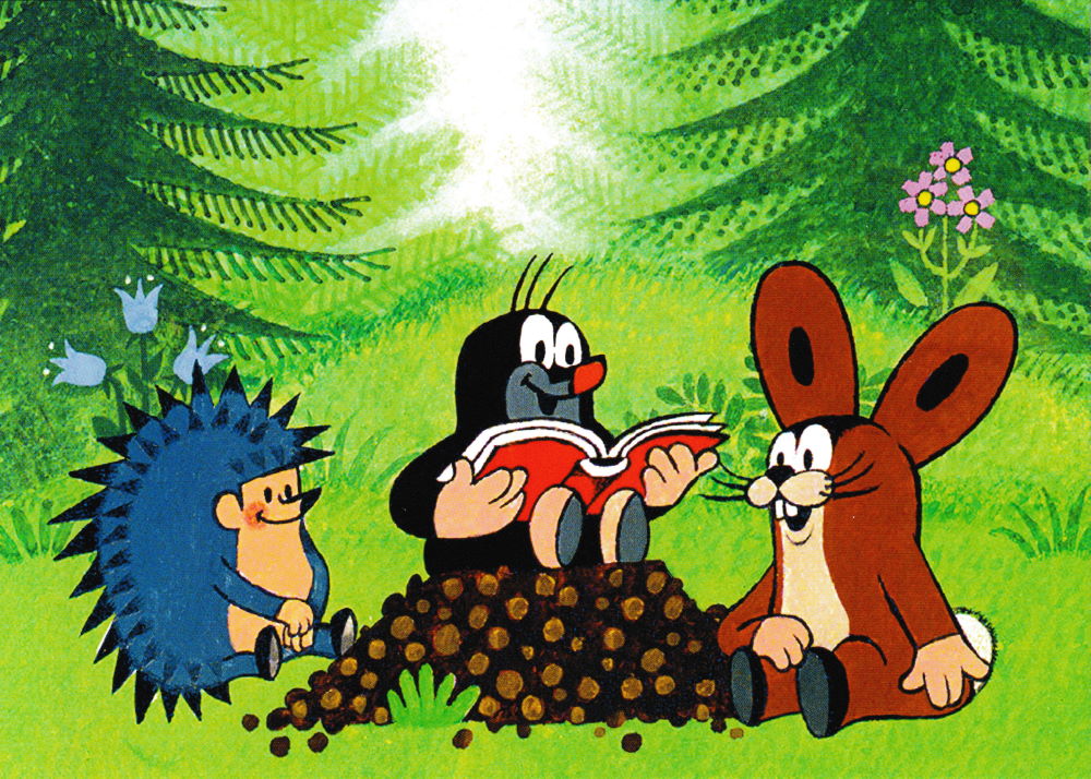 Postkarte "Der kleine Maulwurf liest Hase und Igel vor" Postkarte "Der kleine Maulwurf liest Hase und Igel vor"