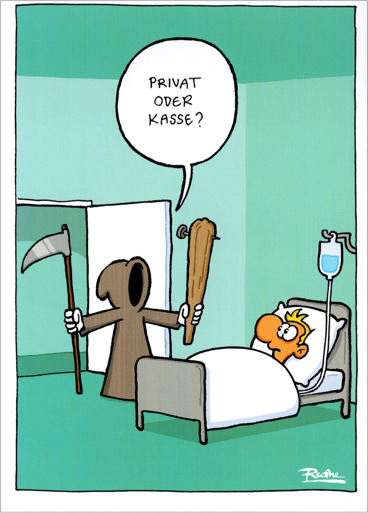 Postkarte Ralph Ruthe "Privat oder Kasse?" Postkarte Ralph Ruthe "Privat oder Kasse?"