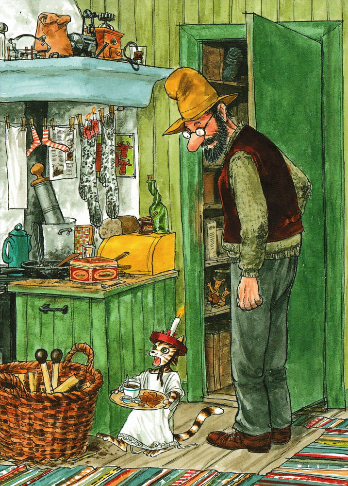 Postkarte "Pettersson und Findus: Findus mit Lucia-Maskierung" Postkarte "Pettersson und Findus: Findus mit Lucia-Maskierung"