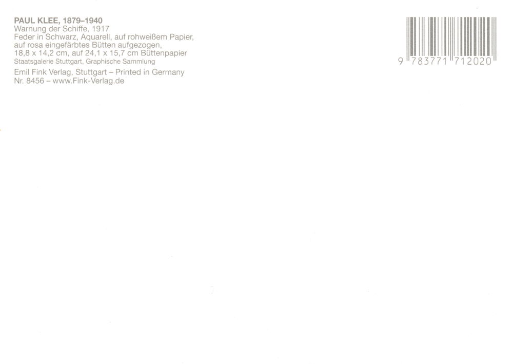 Kunstkarte Paul Klee "Warnung der Schiffe" (Rückseite)