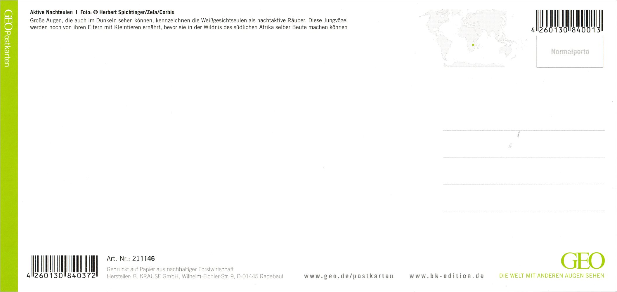 XXL-Postkarte GEO-Edition "Aktive Nachteulen" (Rückseite)