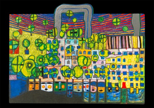 Kunstkarte Hundertwasser "Loewengasse - Die dritte Haut"