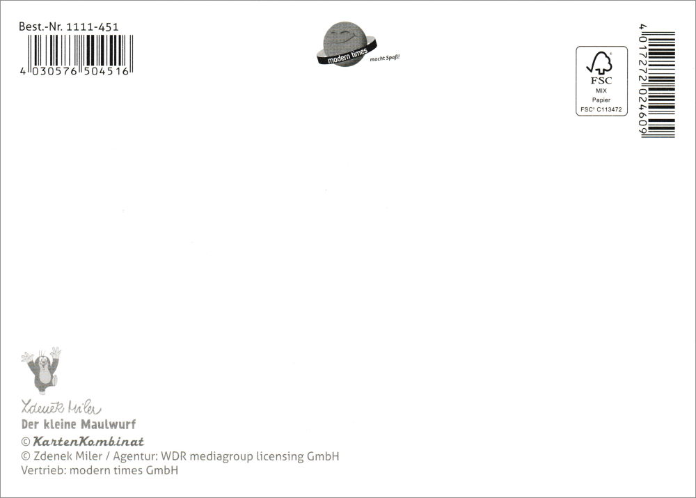 Postkarte "Der kleine Maulwurf mit Frosch auf Stein"