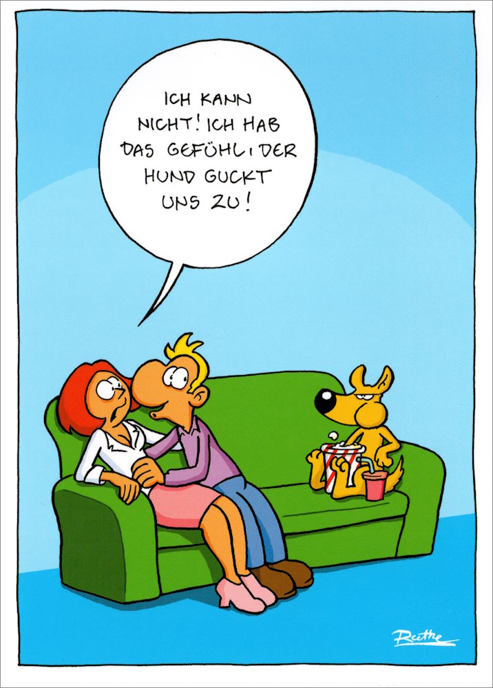Postkarte Ralph Ruthe "Ich hab das Gefühl, der Hund guckt uns zu!" Postkarte Ralph Ruthe "Ich hab das Gefühl, der Hund guckt uns zu!"
