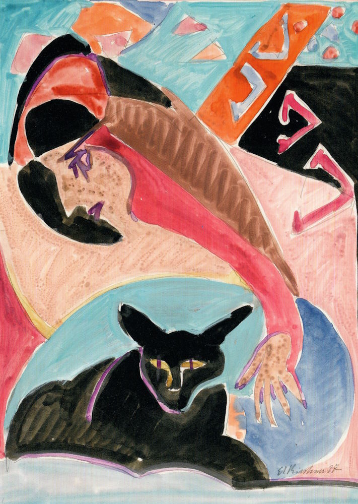 Kunstkarte Ernst Ludwig Kirchner "Frau mit Katze"