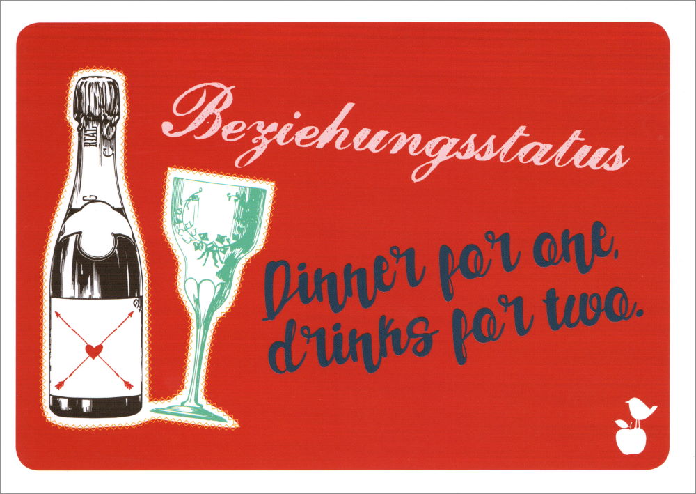 Postkarte "Beziehungsstatus: Dinner for one, drinks for two."