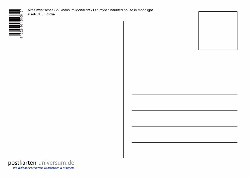 Postkarte "Altes mystisches Spukhaus im Mondlicht" (Rückseite)