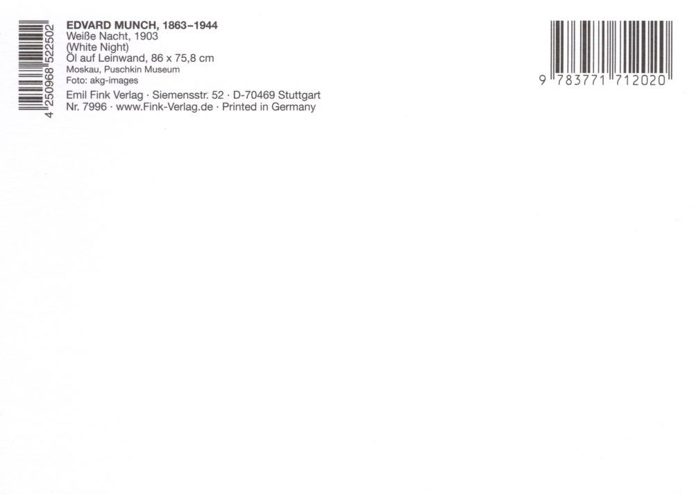 Kunstkarte Edvard Munch "Weiße Nacht" (Rückseite)
