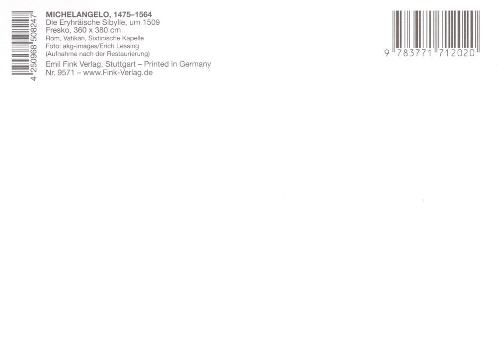 Kunstkarte Michelangelo "Die Erythräische Sibylle" (Rückseite)